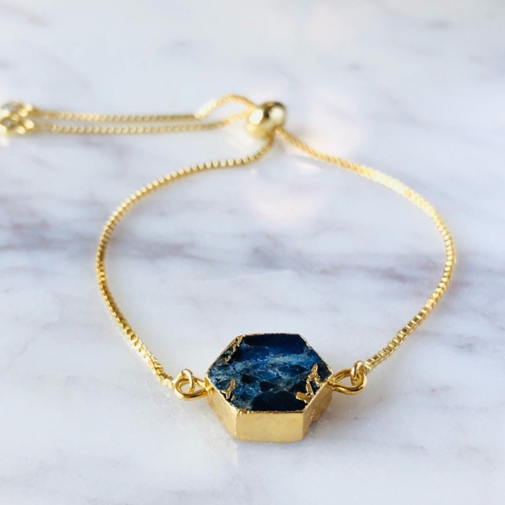 Blue Sapphire Gold Chain Slider Bracelet